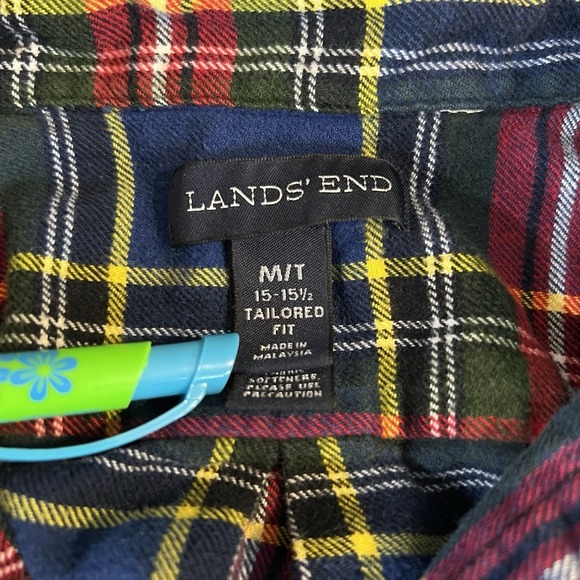 Vintage Y2K Lands' End Multicolored Plaid Men's Flannel Medium Tailored 15-15.5 - Picture 4 of 5